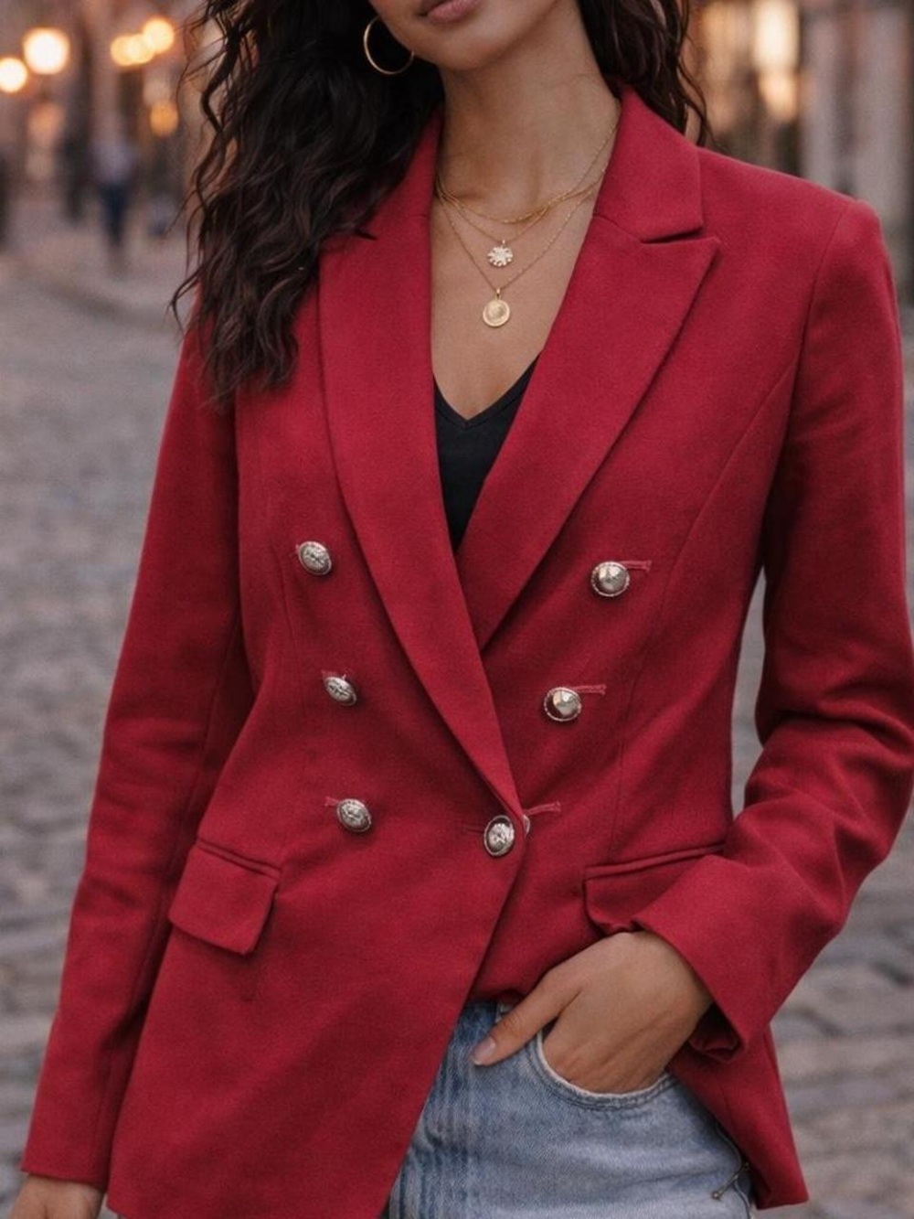 White House Black Market Crimson Double-Breasted Blazer